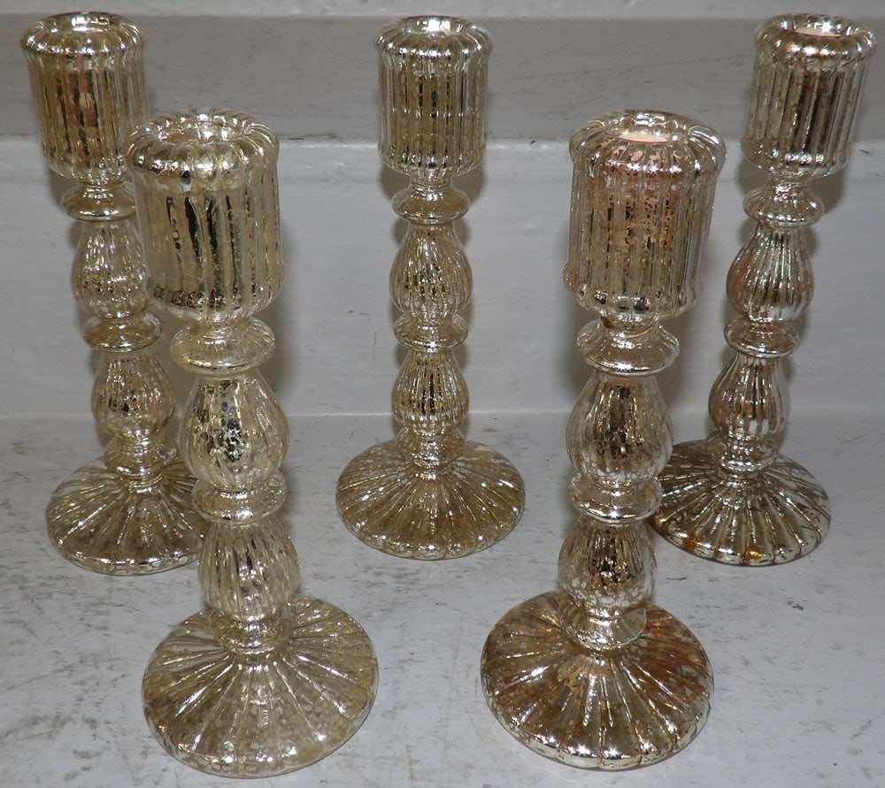 Five Mercury Glass Candlesticks (1 of 5)