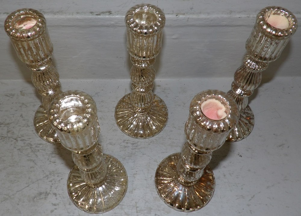 Five Mercury Glass Candlesticks - 2