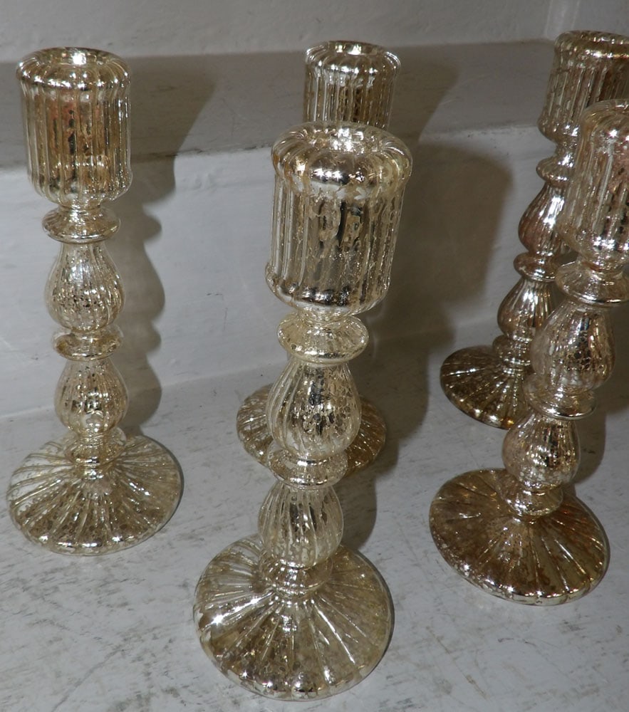 Five Mercury Glass Candlesticks - 3