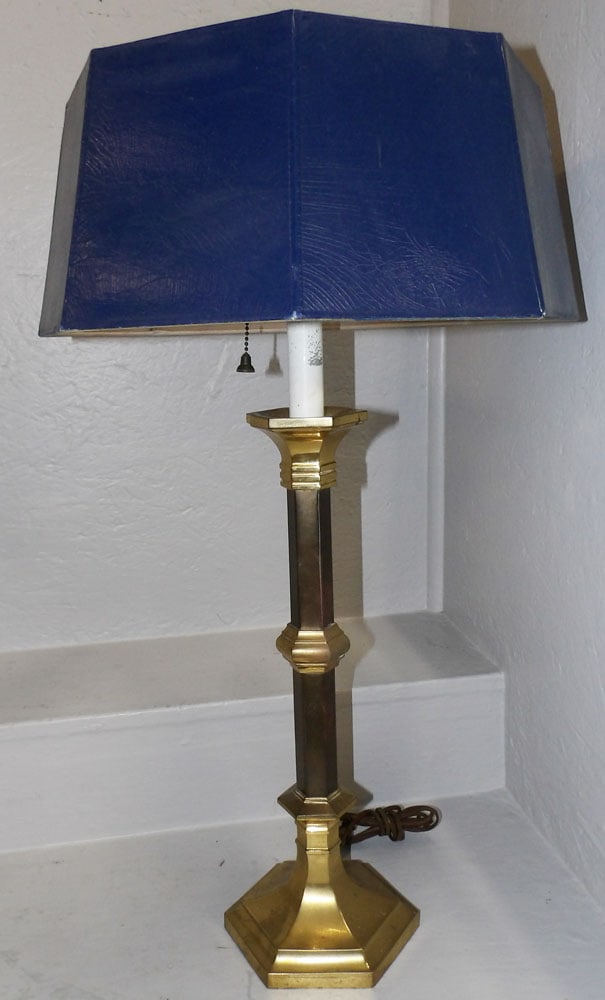 Brass Candlestick Lamp: Brass Candlestick Lamp . 29" H 16" Dia. "ALL DESCRIPTIONS AND ANY CONDITION STATEMENT GIVEN BY LANGSTON AUCTION GALLERY ARE STRICTLY OPINIONS AND LANGSTON'S SHALL HAVE NO RESPONSIBILITY FOR ERRORS OR