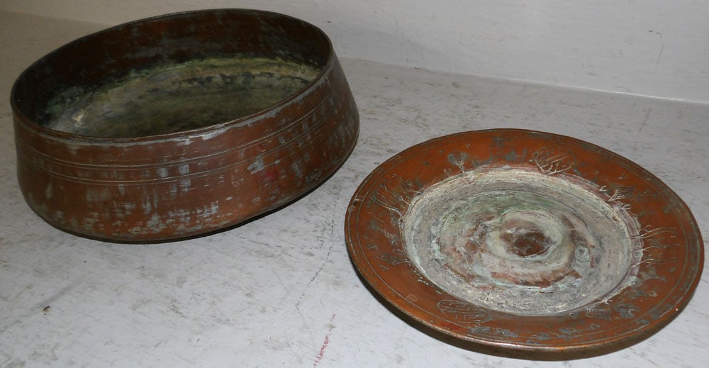 Two Antique Copper Bowls - 3