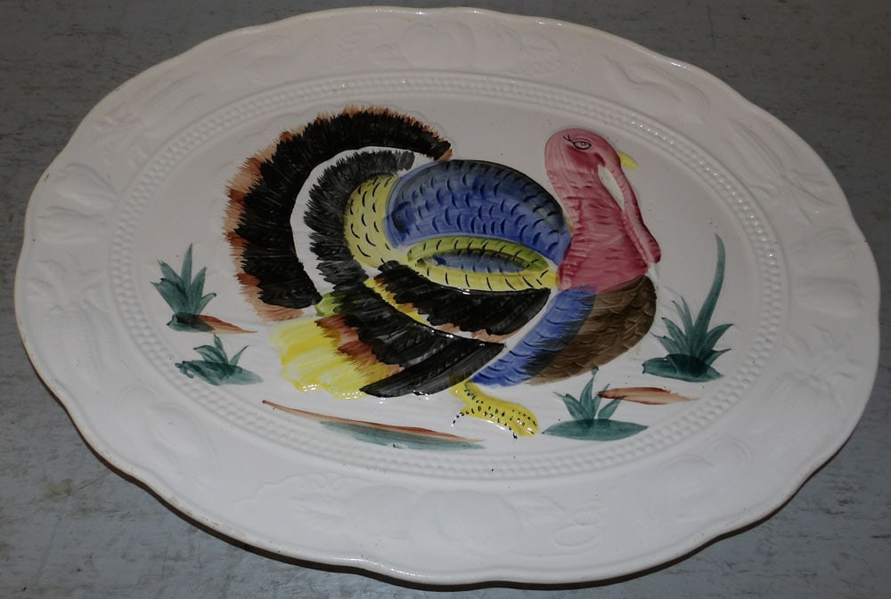 Painted Porcelain Turkey Platter: Painted Porcelain Turkey Platter . 18 1/2" x 14 1/2" "ALL DESCRIPTIONS AND ANY CONDITION STATEMENT GIVEN BY LANGSTON AUCTION GALLERY ARE STRICTLY OPINIONS AND LANGSTON'S SHALL HAVE NO RESPONSIBILITY