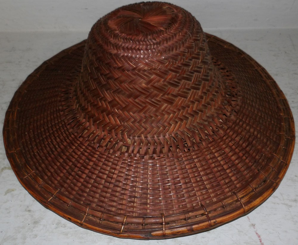 Vintage Rattan Hat: Vintage Rattan Hat. 14" Dia. "ALL DESCRIPTIONS AND ANY CONDITION STATEMENT GIVEN BY LANGSTON AUCTION GALLERY ARE STRICTLY OPINIONS AND LANGSTON'S SHALL HAVE NO RESPONSIBILITY FOR ERRORS OR OMISSIONS.