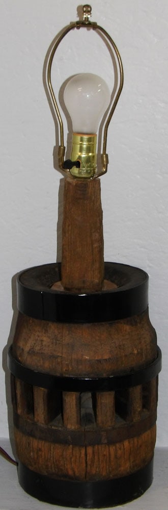 Primitive Wood & Metal Wagon Wheel Hub Made Into Lamp (1 of 4)
