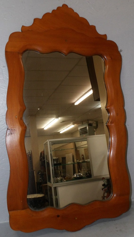 Pine Framed Mirror: Pine Framed Mirror . 31 1/2" x 17 1/2" "ALL DESCRIPTIONS AND ANY CONDITION STATEMENT GIVEN BY LANGSTON AUCTION GALLERY ARE STRICTLY OPINIONS AND LANGSTON'S SHALL HAVE NO RESPONSIBILITY FOR ERRORS OR