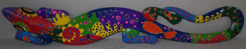 Paint Decorated Carved Wood Reptile Wall Hanging: Paint Decorated Carved Wood Reptile Wall Hanging . 38 3/4" L 6 3/4" W "ALL DESCRIPTIONS AND ANY CONDITION STATEMENT GIVEN BY LANGSTON AUCTION GALLERY ARE STRICTLY OPINIONS AND LANGSTON'S SHALL HAVE