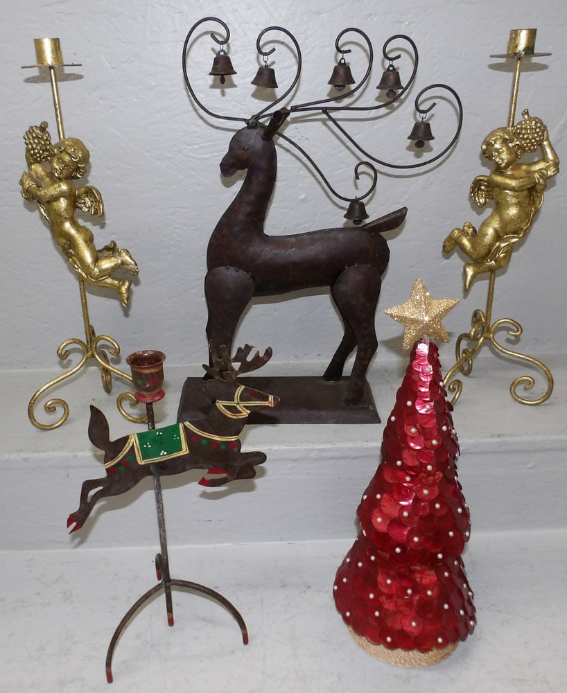 Lot of Metal & Resin Christmas Items: Lot of Metal & Resin Christmas Items . Up to 19" H 12 1/2" W "ALL DESCRIPTIONS AND ANY CONDITION STATEMENT GIVEN BY LANGSTON AUCTION GALLERY ARE STRICTLY OPINIONS AND LANGSTON'S SHALL HAVE NO