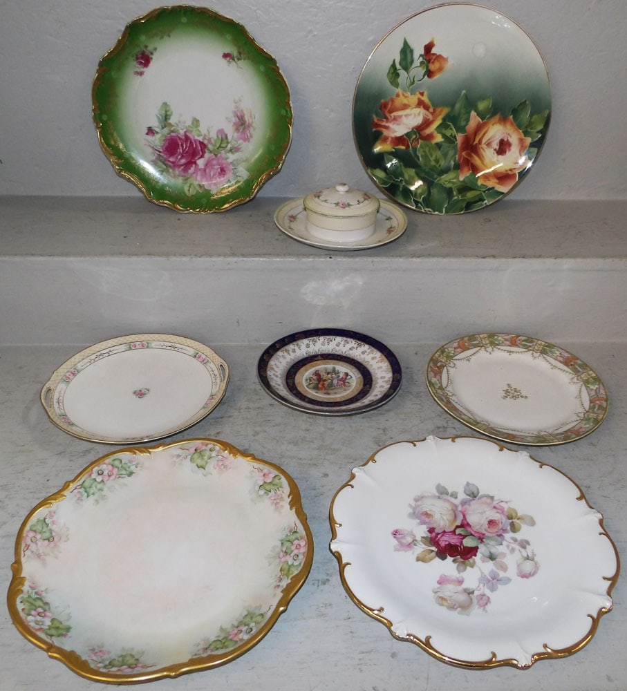 Lot of Eight Hand Painted Nippon & German Porcelain Chargers & Plates: Lot of Eight Hand Painted Nippon & German Porcelain Chargers & Plates. Up to 12" Dia. "ALL DESCRIPTIONS AND ANY CONDITION STATEMENT GIVEN BY LANGSTON AUCTION GALLERY ARE STRICTLY OPINIONS AND LANGSTON