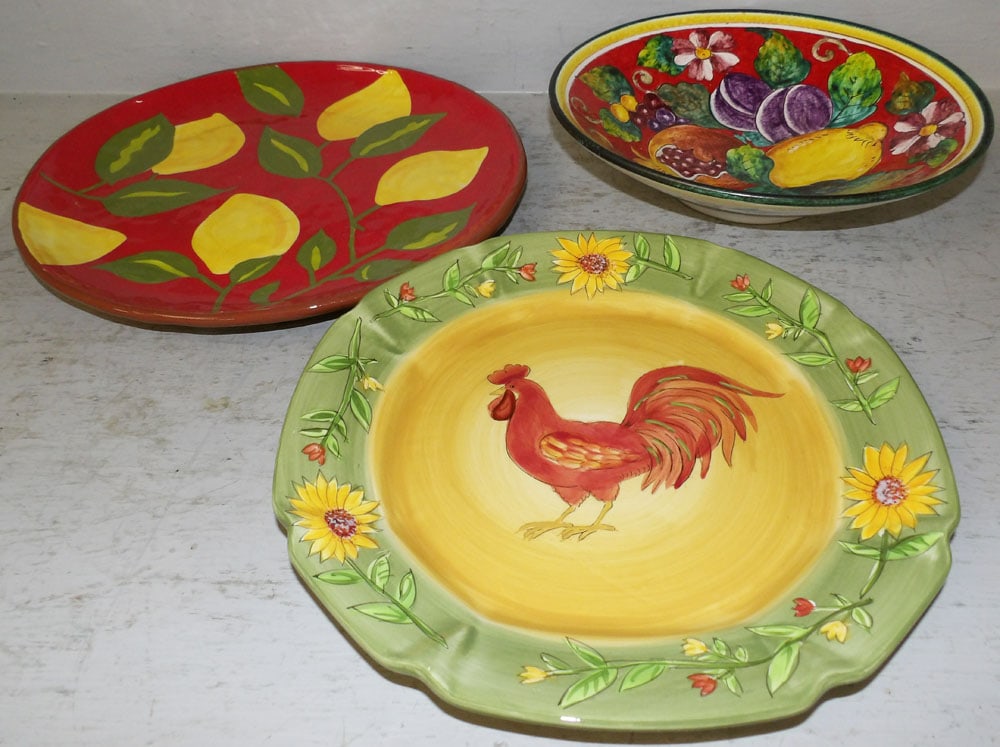 Three Painted Porcelain Bowls: Three Painted Porcelain Bowls . 12 1/2" Dia. "ALL DESCRIPTIONS AND ANY CONDITION STATEMENT GIVEN BY LANGSTON AUCTION GALLERY ARE STRICTLY OPINIONS AND LANGSTON'S SHALL HAVE NO RESPONSIBILITY FOR