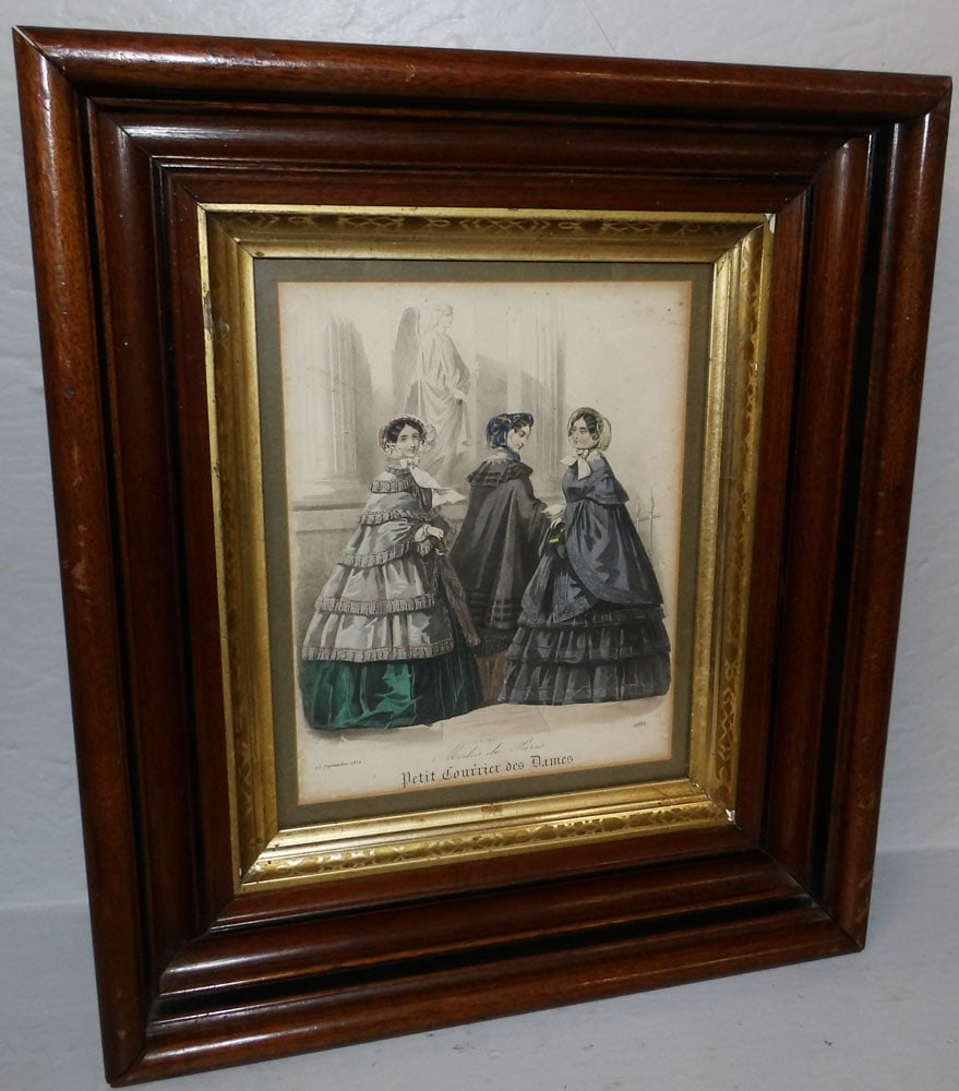 Walnut Shadowbox Framed Fashion Print: Walnut Shadowbox Framed Fashion Print . 15 1/2" x 13 1/2" "ALL DESCRIPTIONS AND ANY CONDITION STATEMENT GIVEN BY LANGSTON AUCTION GALLERY ARE STRICTLY OPINIONS AND LANGSTON'S SHALL HAVE NO