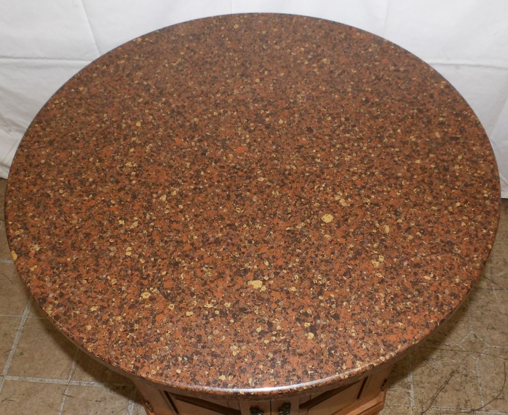 Round Marble Top Two Door Maple Stand - 2