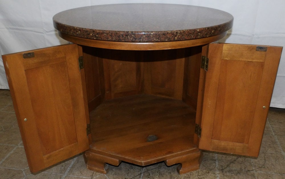 Round Marble Top Two Door Maple Stand - 3