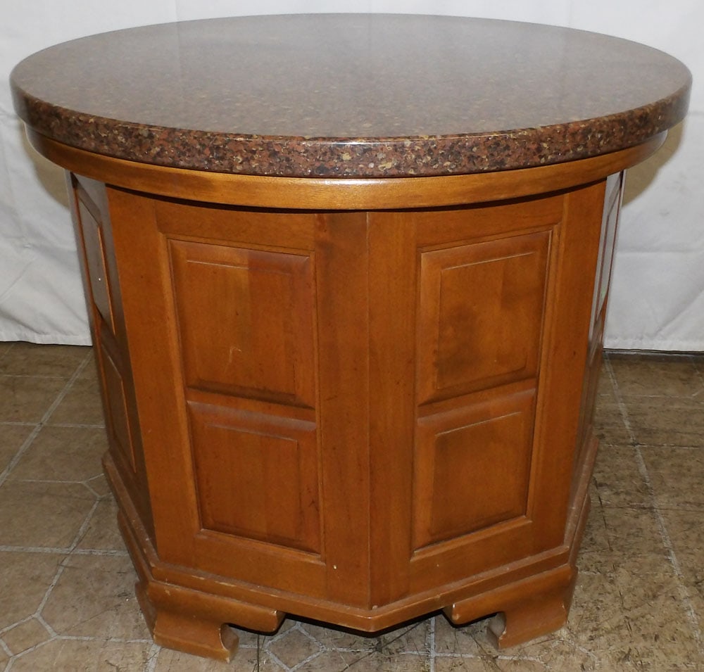 Round Marble Top Two Door Maple Stand - 4