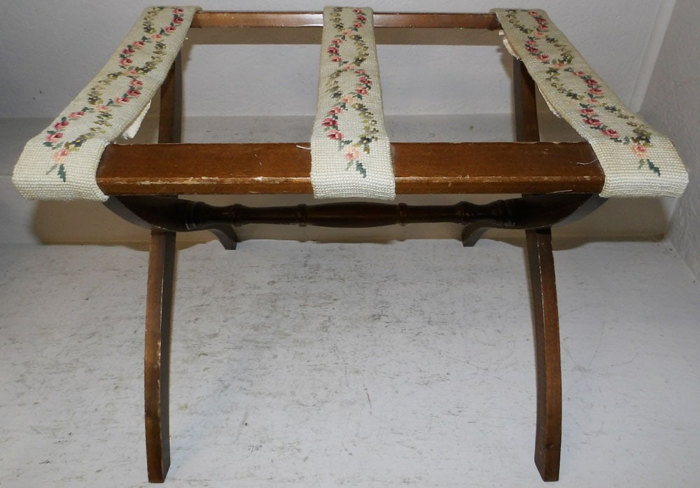 Cherry & Needlepoint Luggage Rack (1 of 4)