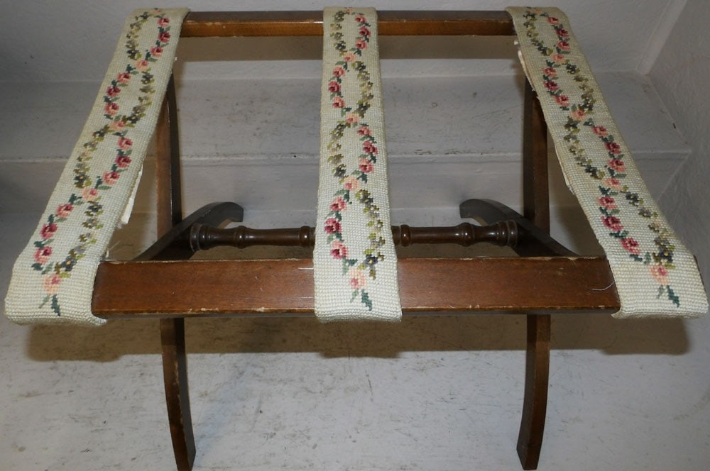 Cherry & Needlepoint Luggage Rack - 2
