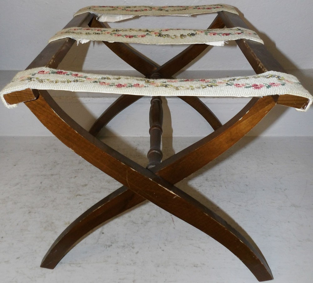 Cherry & Needlepoint Luggage Rack - 3