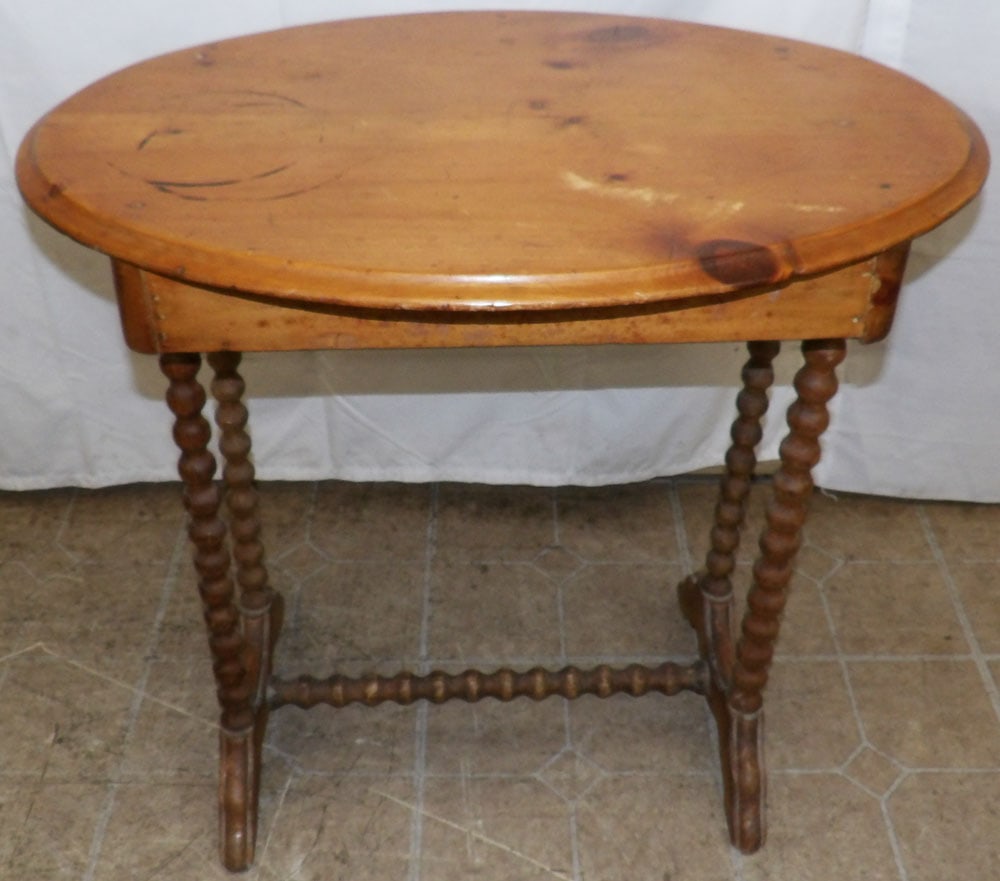 Antique Pine Jenny Lind Cottage Table: Antique Pine Jenny Lind Cottage Table. 26 1/4" H 28" W 20" D "ALL DESCRIPTIONS AND ANY CONDITION STATEMENT GIVEN BY LANGSTON AUCTION GALLERY ARE STRICTLY OPINIONS AND LANGSTON'S SHALL HAVE NO RESPONSI