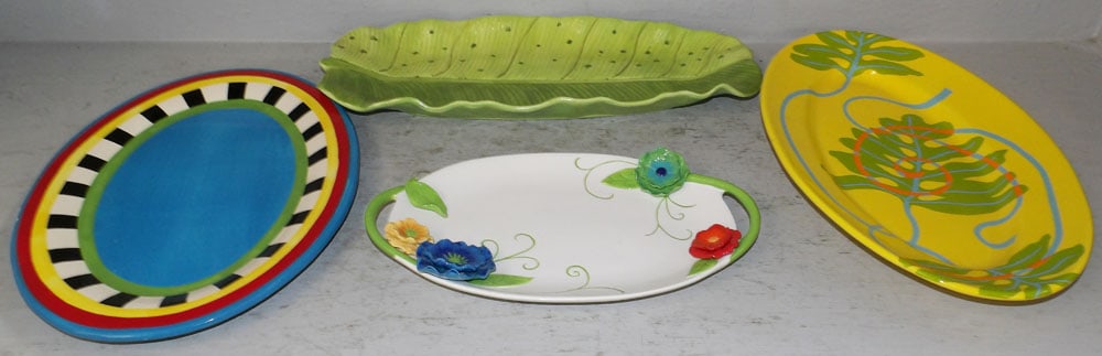 Four Painted Porcelain Trays: Four Painted Porcelain Trays. 19 1/2" W 8" D "ALL DESCRIPTIONS AND ANY CONDITION STATEMENT GIVEN BY LANGSTON AUCTION GALLERY ARE STRICTLY OPINIONS AND LANGSTON'S SHALL HAVE NO RESPONSIBILITY FOR