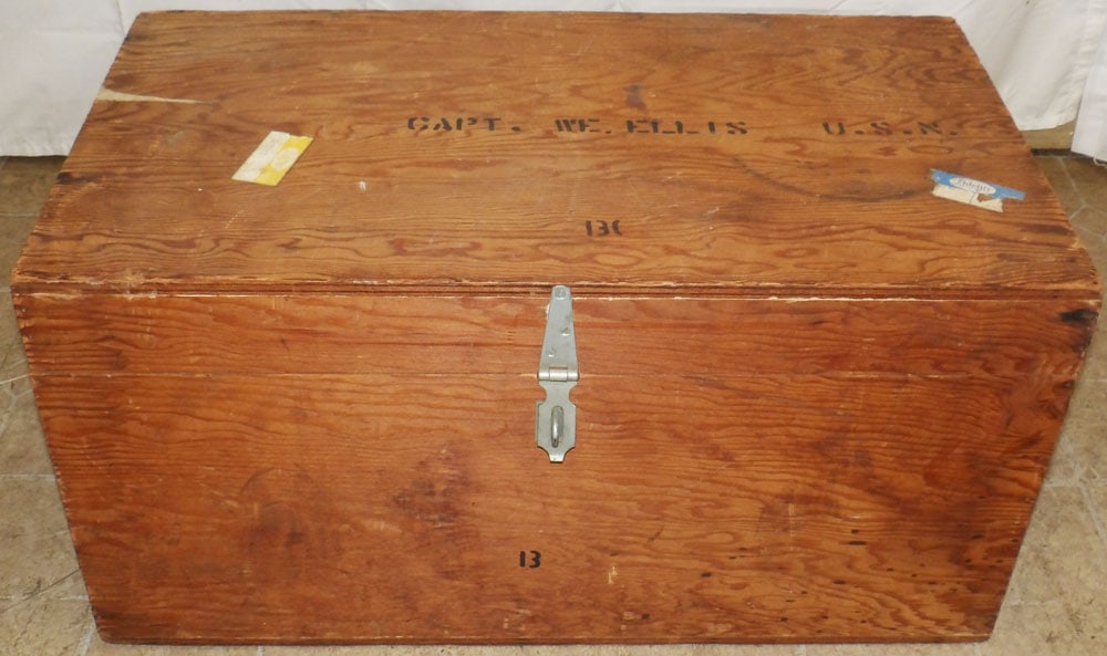 Pine Box: Pine Box. 15" H 30" W 17" D "ALL DESCRIPTIONS AND ANY CONDITION STATEMENT GIVEN BY LANGSTON AUCTION GALLERY ARE STRICTLY OPINIONS AND LANGSTON'S SHALL HAVE NO RESPONSIBILITY FOR ERRORS OR OMISSIONS.