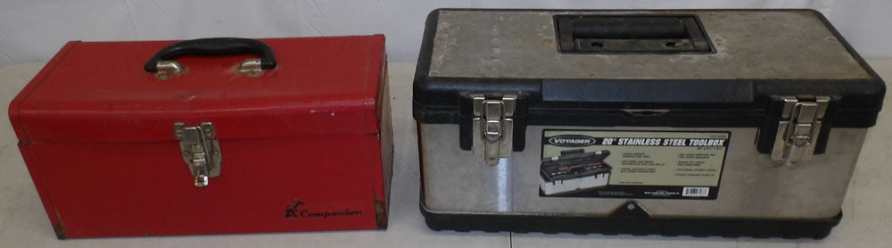 Two Boxes, (One Painted Metal): Two Boxes, (One Painted Metal). Up to 8 1/2" H 19 1/2" W 8 1/2" D "ALL DESCRIPTIONS AND ANY CONDITION STATEMENT GIVEN BY LANGSTON AUCTION GALLERY ARE STRICTLY OPINIONS AND LANGSTON'S SHALL HAVE NO