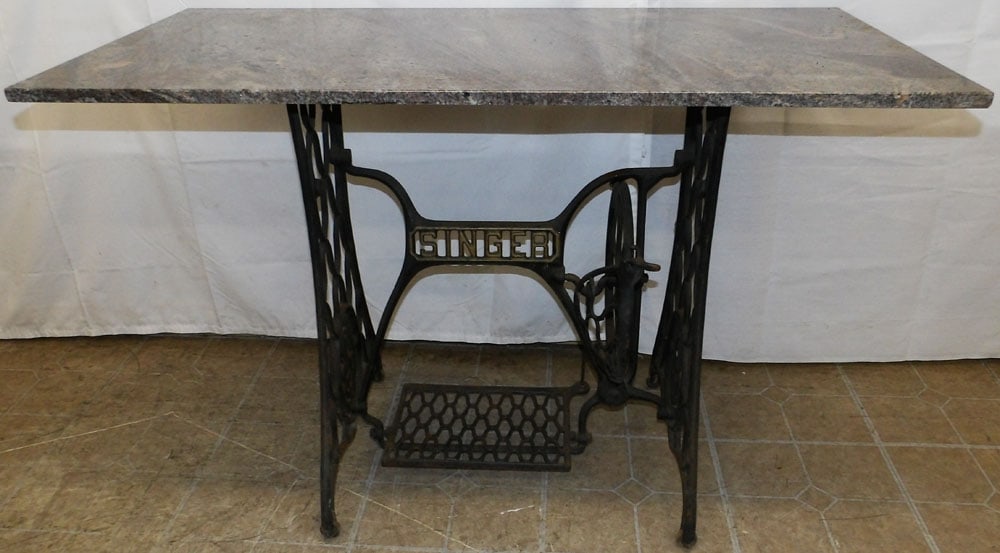 Cast Iron Singer Sewing Machine Base Table with Marble Top (1 of 6)