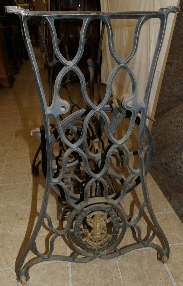 Cast Iron Singer Sewing Machine Base Table with Marble Top - 4