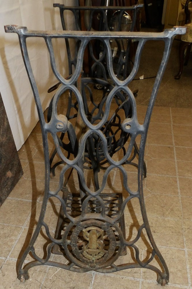 Cast Iron Singer Sewing Machine Base Table with Marble Top - 6