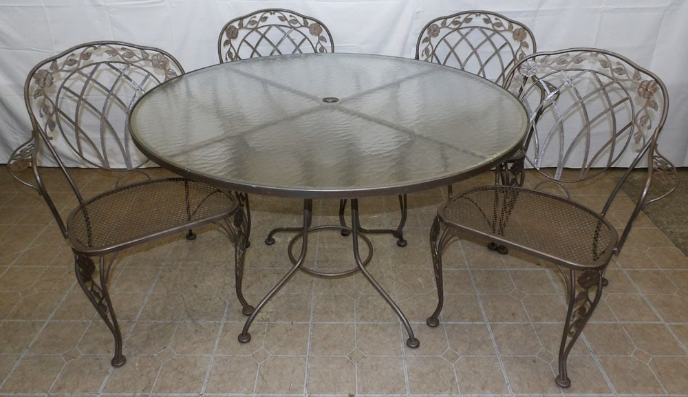 Five Piece Painted Wrought Iron & Glass Top Patio Set (1 of 6)