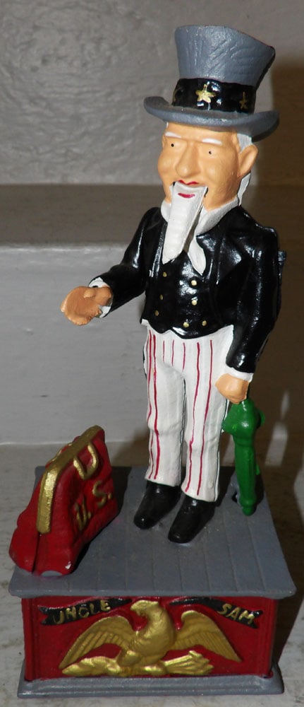 Painted Cast Iron Uncle Sam Bank (1 of 5)