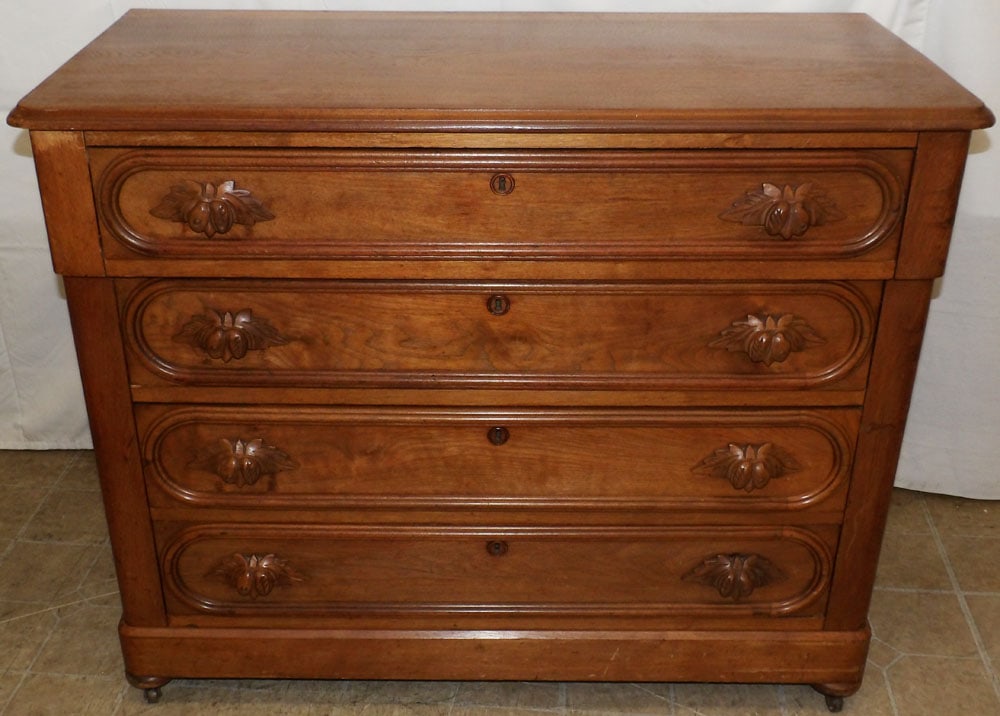 Antique Walnut Four Drawer Chest: Antique Walnut Four Drawer Chest . 33 1/4" H 40 1/2" W 18 3/4" D "ALL DESCRIPTIONS AND ANY CONDITION STATEMENT GIVEN BY LANGSTON AUCTION GALLERY ARE STRICTLY OPINIONS AND LANGSTON'S SHALL HAVE NO