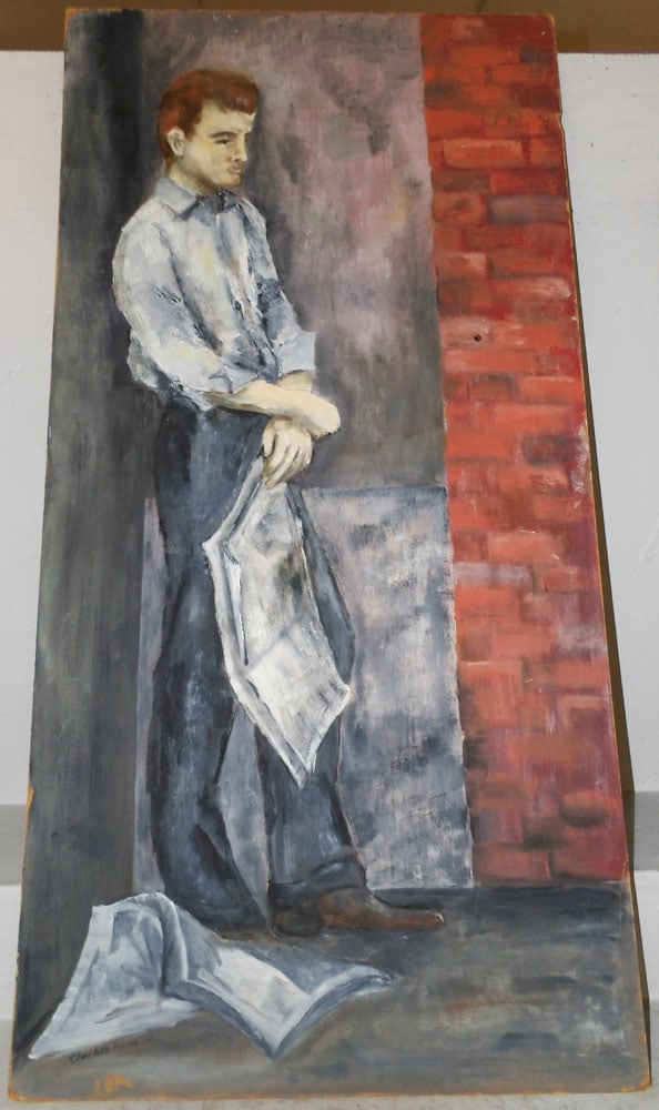 Oil on Board of Gentleman on Street, Artist Signed: Oil on Board of Gentleman on Street, Artist Signed. 48" x 24" "ALL DESCRIPTIONS AND ANY CONDITION STATEMENT GIVEN BY LANGSTON AUCTION GALLERY ARE STRICTLY OPINIONS AND LANGSTON'S SHALL HAVE NO