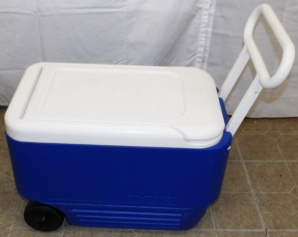 Igloo Ice Box: Igloo Ice Box. 15 1/2" H 22 1/2" W 13" D "ALL DESCRIPTIONS AND ANY CONDITION STATEMENT GIVEN BY LANGSTON AUCTION GALLERY ARE STRICTLY OPINIONS AND LANGSTON'S SHALL HAVE NO RESPONSIBILITY FOR ERRORS