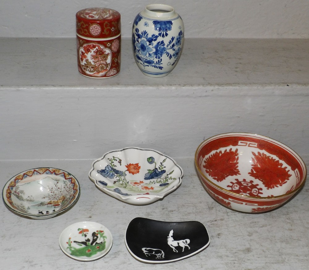 Lot of Oriental Porcelain Items: Lot of Oriental Porcelain Items . Up to 3" H 7 1/4" Dia. "ALL DESCRIPTIONS AND ANY CONDITION STATEMENT GIVEN BY LANGSTON AUCTION GALLERY ARE STRICTLY OPINIONS AND LANGSTON'S SHALL HAVE NO