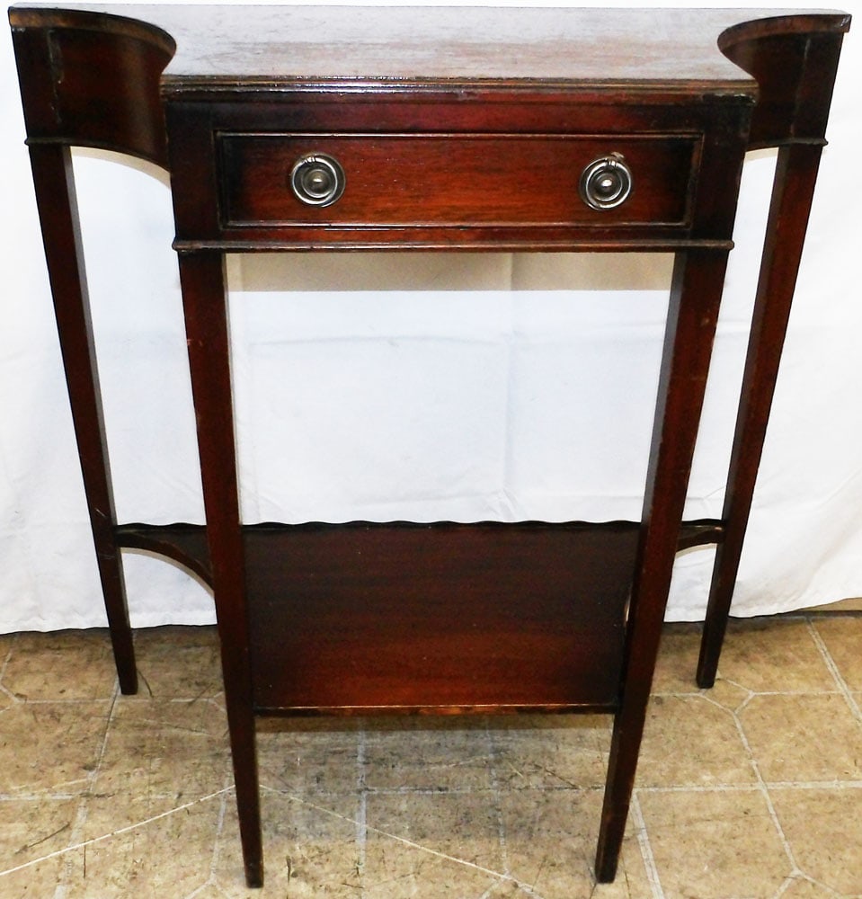 Mahogany One Drawer Console: Mahogany One Drawer Console . 31 3/4" H 29 3/4" W 13" D "ALL DESCRIPTIONS AND ANY CONDITION STATEMENT GIVEN BY LANGSTON AUCTION GALLERY ARE STRICTLY OPINIONS AND LANGSTON'S SHALL HAVE NO