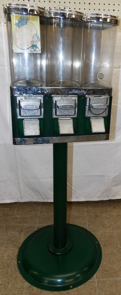 Three Dispenser Gum Ball Machine on Metal Stand (1 of 5)