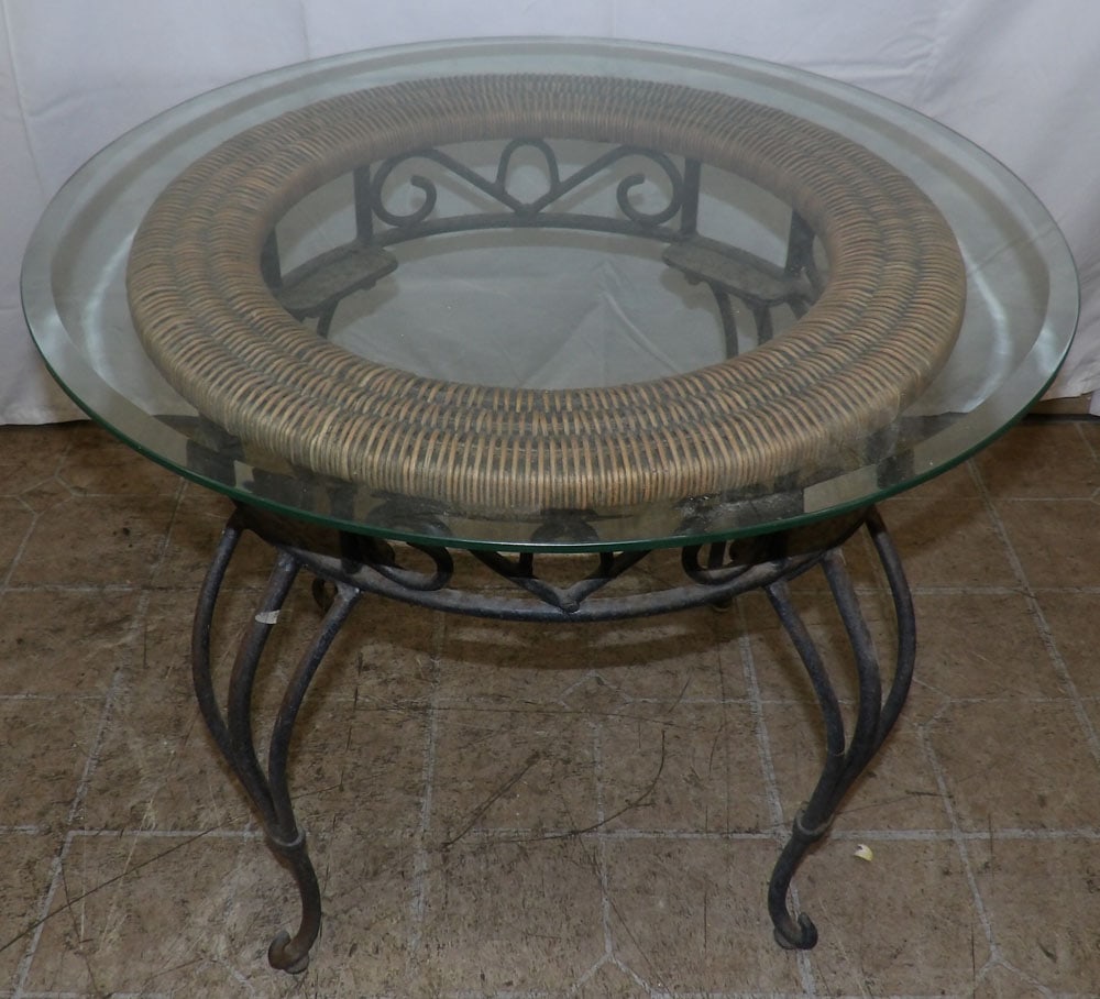 Round Metal & Glass Top Lamp Table (1 of 4)