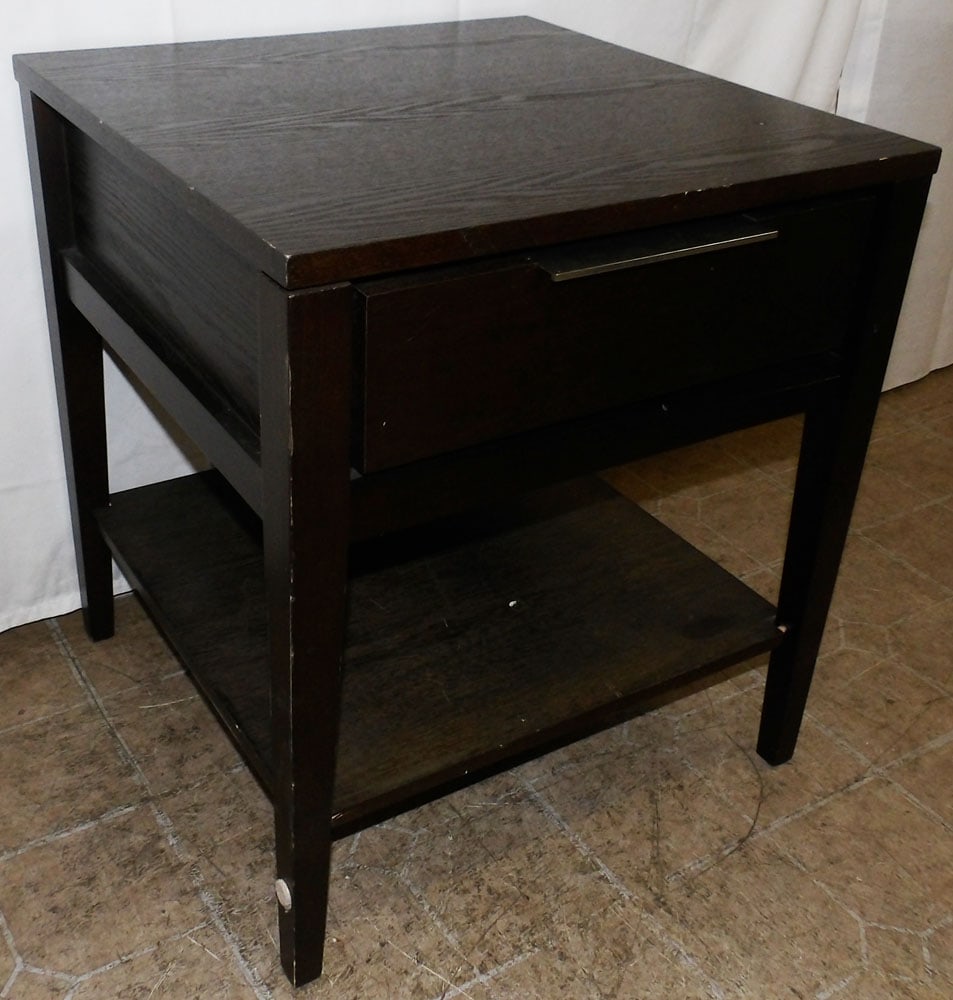 Modern One Drawer Stand: Modern One Drawer Stand . 23 1/4" H 20 1/4" W 20" D "ALL DESCRIPTIONS AND ANY CONDITION STATEMENT GIVEN BY LANGSTON AUCTION GALLERY ARE STRICTLY OPINIONS AND LANGSTON'S SHALL HAVE NO RESPONSIBILITY