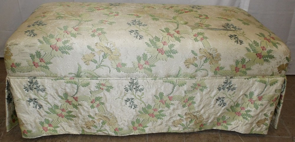 Upholstered Bench, (As Found): Upholstered Bench, (As Found). 16" H 40 1/2" W 20" D "ALL DESCRIPTIONS AND ANY CONDITION STATEMENT GIVEN BY LANGSTON AUCTION GALLERY ARE STRICTLY OPINIONS AND LANGSTON'S SHALL HAVE NO RESPONSIBILITY