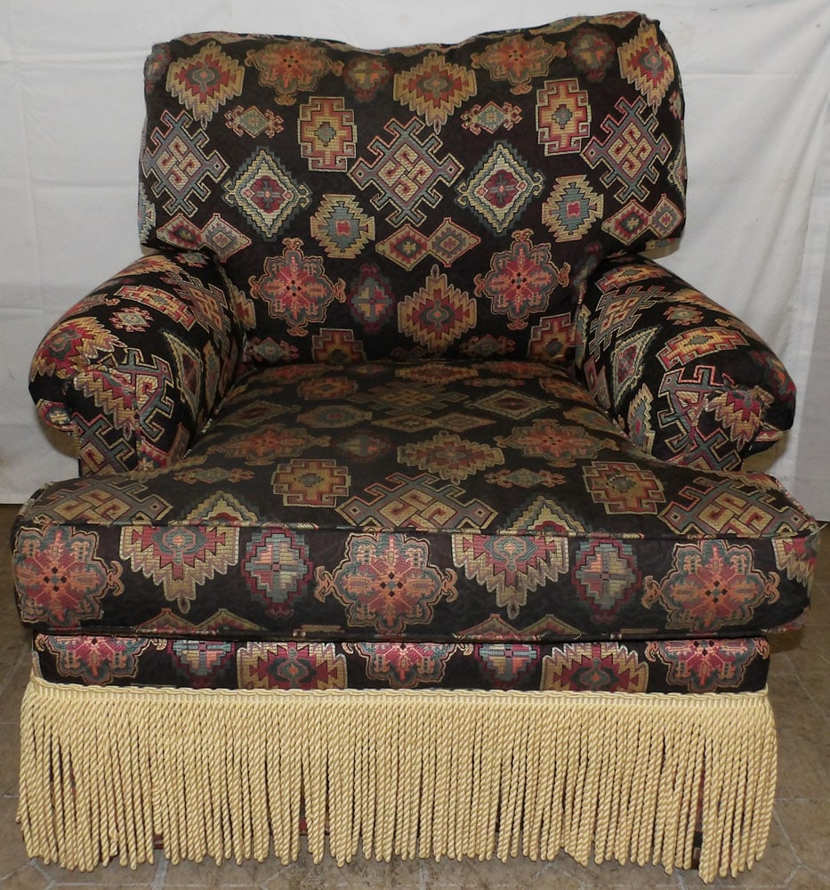 Upholstered Club Chair: Upholstered Club Chair . 36" H 34 1/2" W 36" D "ALL DESCRIPTIONS AND ANY CONDITION STATEMENT GIVEN BY LANGSTON AUCTION GALLERY ARE STRICTLY OPINIONS AND LANGSTON'S SHALL HAVE NO RESPONSIBILITY FOR