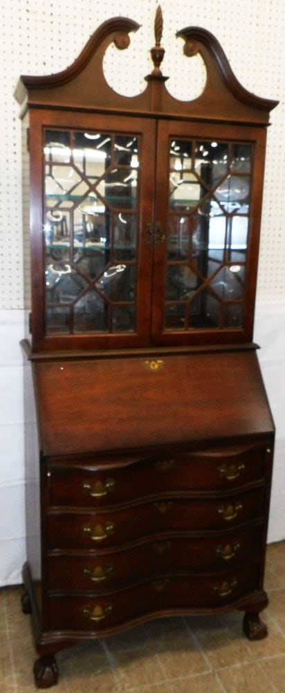 Mahogany Serpentine Front Ball & Claw Secretary with Bubble Glass Doors (1 of 9)