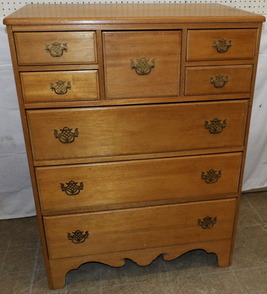 Bleach Mahogany Five Over Three Drawer Chest: Bleach Mahogany Five Over Three Drawer Chest . 45" H 34" W 20" D "ALL DESCRIPTIONS AND ANY CONDITION STATEMENT GIVEN BY LANGSTON AUCTION GALLERY ARE STRICTLY OPINIONS AND LANGSTON'S SHALL HAVE NO