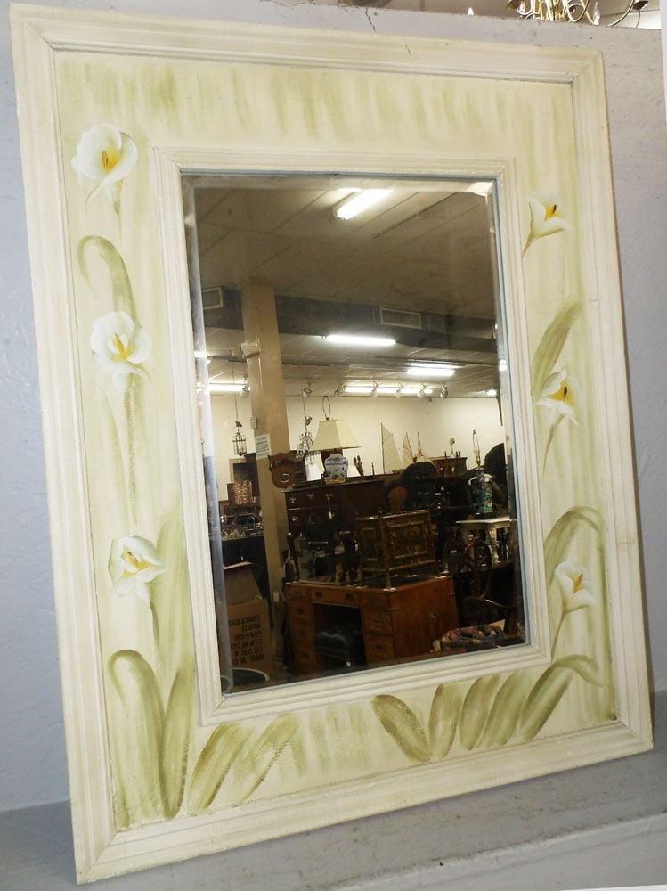 Painted Wood Frame Mirror: Painted Wood Frame Mirror. 36" x 28" "ALL DESCRIPTIONS AND ANY CONDITION STATEMENT GIVEN BY LANGSTON AUCTION GALLERY ARE STRICTLY OPINIONS AND LANGSTON'S SHALL HAVE NO RESPONSIBILITY FOR ERRORS OR