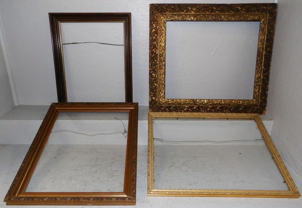 Three Ornate Gilded Frames & Walnut Shadowbox Frame: Three Ornate Gilded Frames & Walnut Shadowbox Frame . Up to 26 1/2" x 23 1/2" "ALL DESCRIPTIONS AND ANY CONDITION STATEMENT GIVEN BY LANGSTON AUCTION GALLERY ARE STRICTLY OPINIONS AND LANGSTON'S SHALL