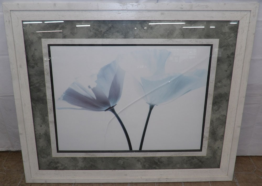 Large Framed Print with Cracked Glass: Large Framed Print with Cracked Glass. 46" x 37 3/4" "ALL DESCRIPTIONS AND ANY CONDITION STATEMENT GIVEN BY LANGSTON AUCTION GALLERY ARE STRICTLY OPINIONS AND LANGSTON'S SHALL HAVE NO RESPONSIBILITY