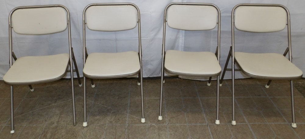 Four Samsonite Folding Chairs: Four Samsonite Folding Chairs. 40" H 18" W "ALL DESCRIPTIONS AND ANY CONDITION STATEMENT GIVEN BY LANGSTON AUCTION GALLERY ARE STRICTLY OPINIONS AND LANGSTON'S SHALL HAVE NO RESPONSIBILITY FOR ERRORS
