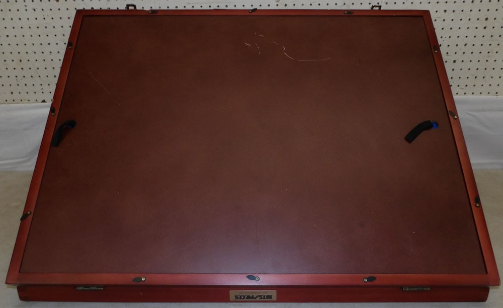 Folding Cherry Puzzle Table: Folding Cherry Puzzle Table . 26 3/4" x 36 1/4" "ALL DESCRIPTIONS AND ANY CONDITION STATEMENT GIVEN BY LANGSTON AUCTION GALLERY ARE STRICTLY OPINIONS AND LANGSTON'S SHALL HAVE NO RESPONSIBILITY FOR