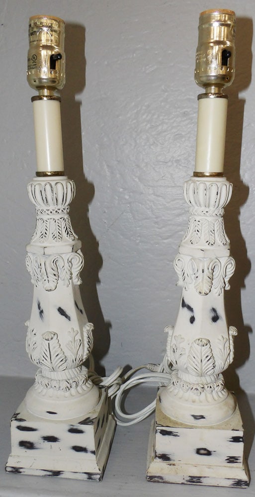 Pair of Painted Resin Lamps: Pair of Painted Resin Lamps . 16 1/2" H 3 3/4" Dia. "ALL DESCRIPTIONS AND ANY CONDITION STATEMENT GIVEN BY LANGSTON AUCTION GALLERY ARE STRICTLY OPINIONS AND LANGSTON'S SHALL HAVE NO RESPONSIBILITY