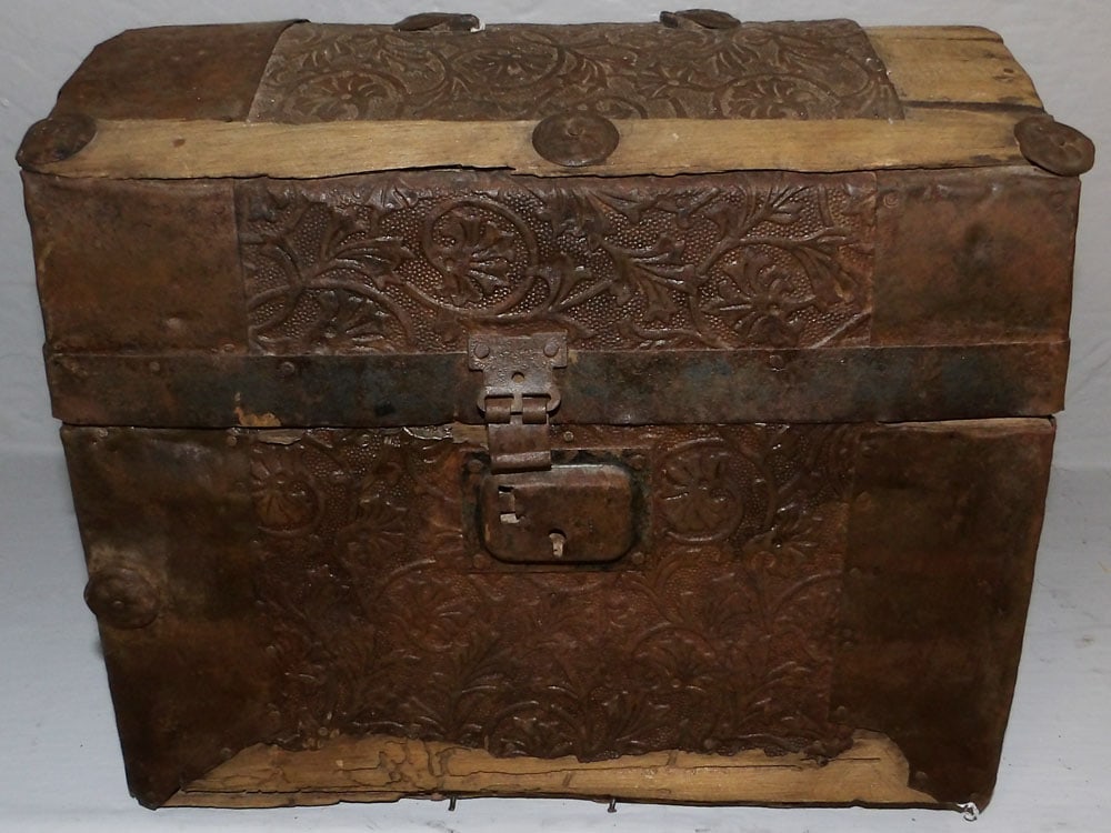 Antique Oak & Metal Bound Doll Trunk (1 of 3)