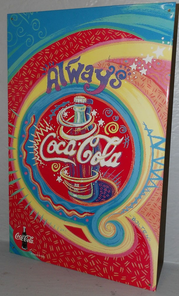 Painted Metal Coca Cola Sign: Painted Metal Coca Cola Sign. 15 3/4" x 10 1/4" "ALL DESCRIPTIONS AND ANY CONDITION STATEMENT GIVEN BY LANGSTON AUCTION GALLERY ARE STRICTLY OPINIONS AND LANGSTON'S SHALL HAVE NO RESPONSIBILITY FOR