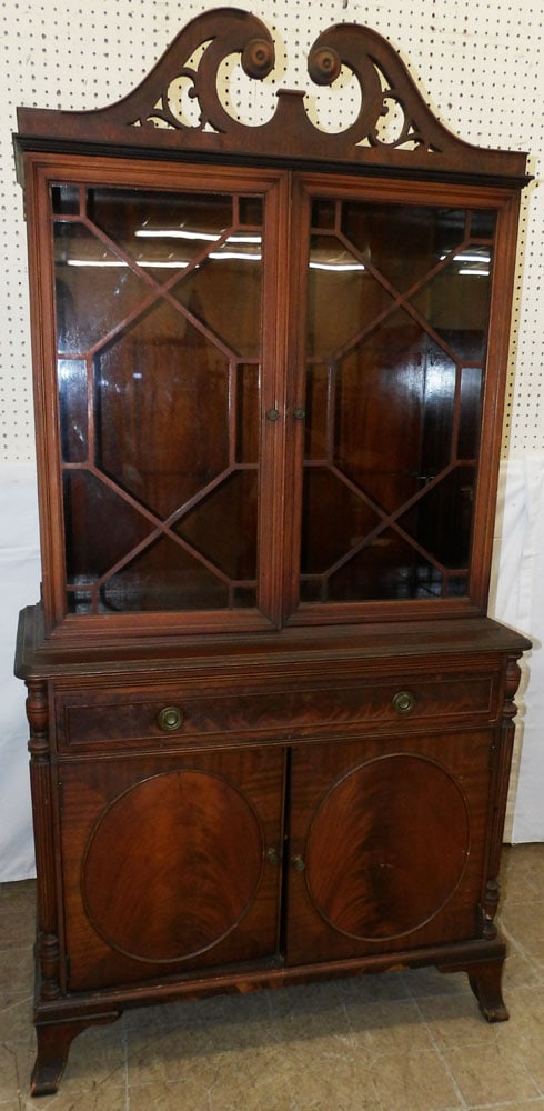 Mahogany Glass Door China Cabinet: Mahogany Glass Door China Cabinet . 72 1/4" H 37 1/4" W 17" D "ALL DESCRIPTIONS AND ANY CONDITION STATEMENT GIVEN BY LANGSTON AUCTION GALLERY ARE STRICTLY OPINIONS AND LANGSTON'S SHALL HAVE NO